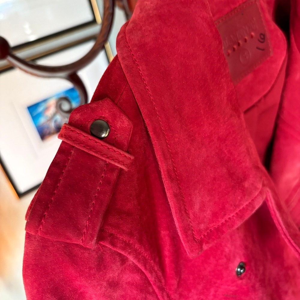 BLANKNYC Red Suede Cropped Moto Jacket Leather Biker Belted Size S - Picture 14 of 16